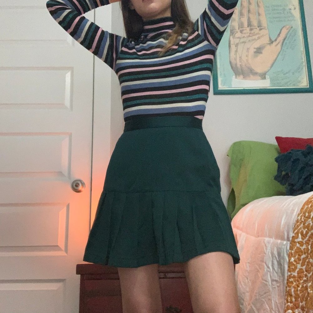 Forest Green Vintage Pleated Mini-Skirt